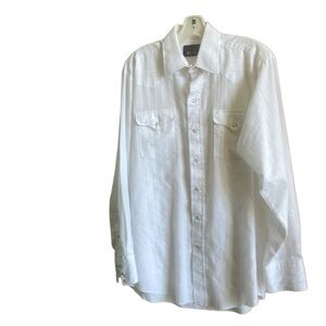 Panhandle Slim Pearl Snap Long Sleeve White With Silver Threading Size 16-35